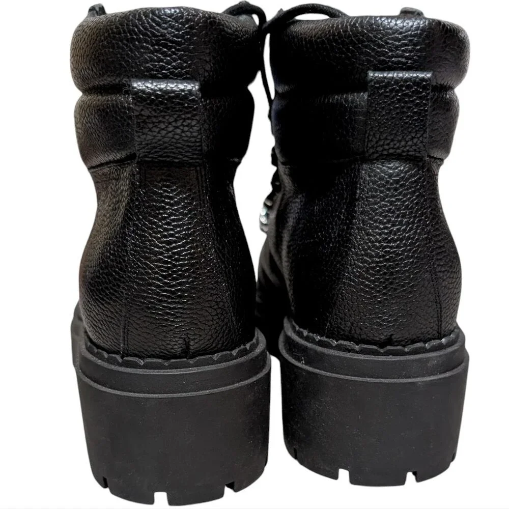Marc Fisher black leather boot size 10M hiking lug sole faux shearling Nairy
